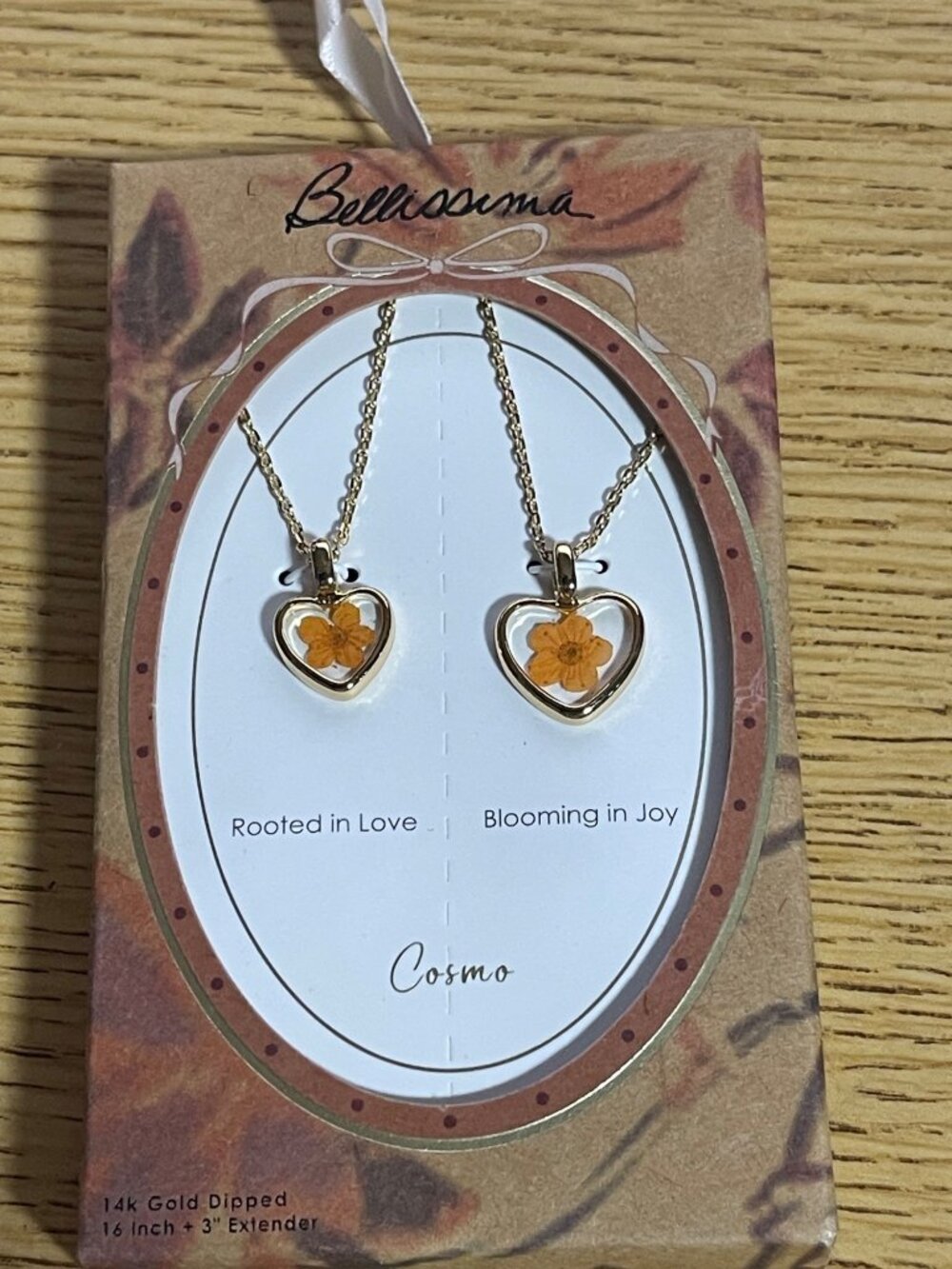 Bellissima 14K Gold Dipped Heart Pendant Necklaces With Dried Flowers